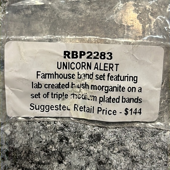 RBP2283 Unicorn- Farmhouse Brush Morganite on Rhodium Plate Bands Size 8 - Picture 2 of 9